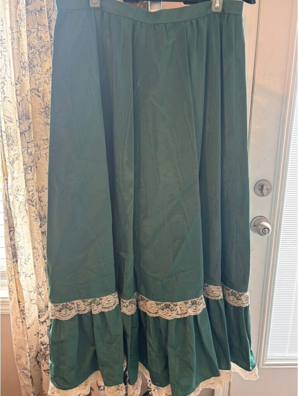 Vintage Prairie Maxi Skirt Green Lace Ruffle